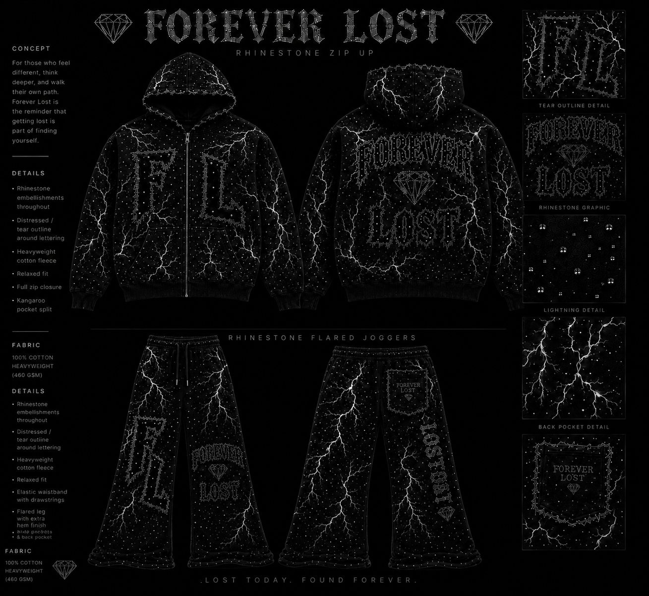 Black Rhinestone ForeverLost Hoodie/Flared Joggers