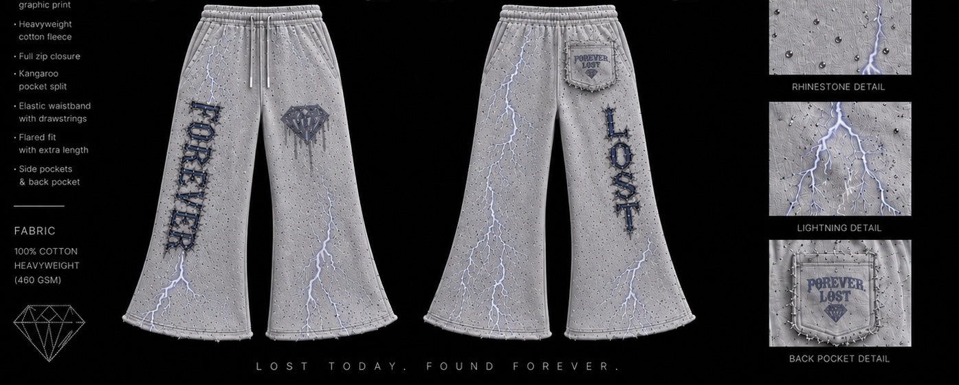 White Rhinestone Forever Lost Joggers Flared