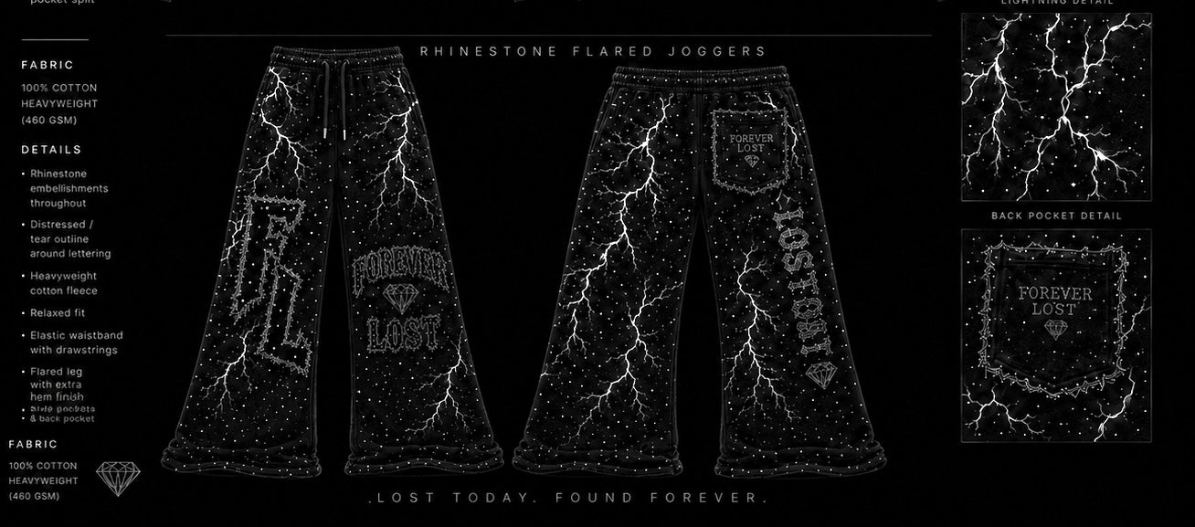 Black Rhinestone Forever Lost Joggers Flared