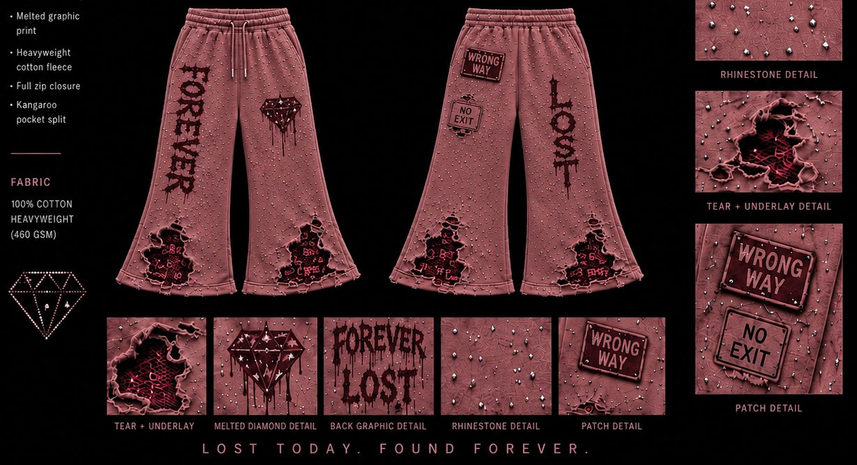 Pink Rhinestone Forever Lost Joggers Flared