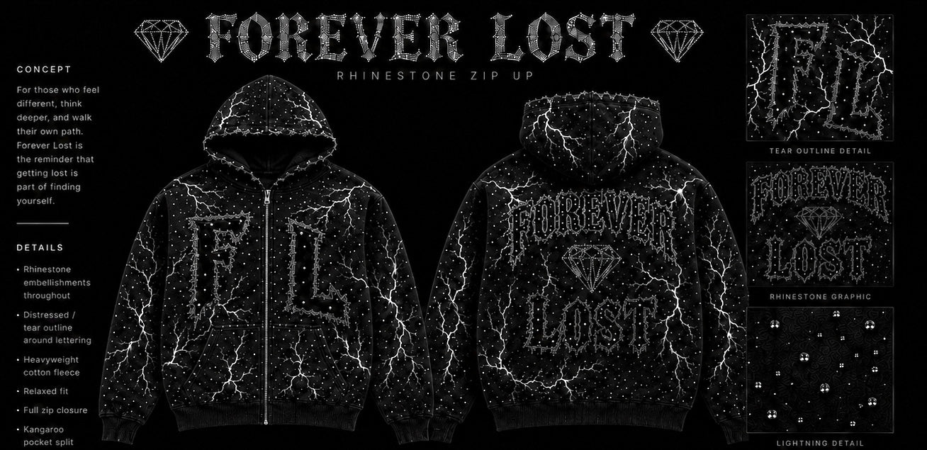 Black Rhinestone ForverLost Hoodie